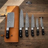 6-Piece Custom Damascus Culinary Knife Set with Cleaver & Black Resin Handles
