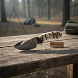 Damascus Steel Skinner Knife w/ Stag Handle and Gut Hook /Hunting Fixed Blade Knife
