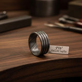 Silver Damascus Triple Groove Ring with Bright Finish