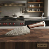 7 Inch Hammered Damascus Chef Knife – Hand Forged with Rosewood Handle