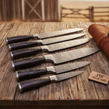 Hand-Forged Damascus Sujihiki Slicer Set — 6 Long Japanese-Style Carving Knives