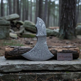 Grimvisage Damascus Axe 6" Handmade Viking Bearded Axe Head, Acid-Etched