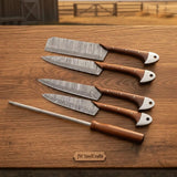 Pattern-Welded Damascus Kitchen Set — Tall Cai Dao Cleaver, Nakiri, Gyuto & Petty Knife