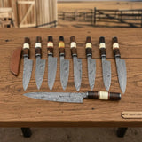9-Piece Damascus Knife Set Bone and Rosewood Handle — Swirl Damascus Blades
