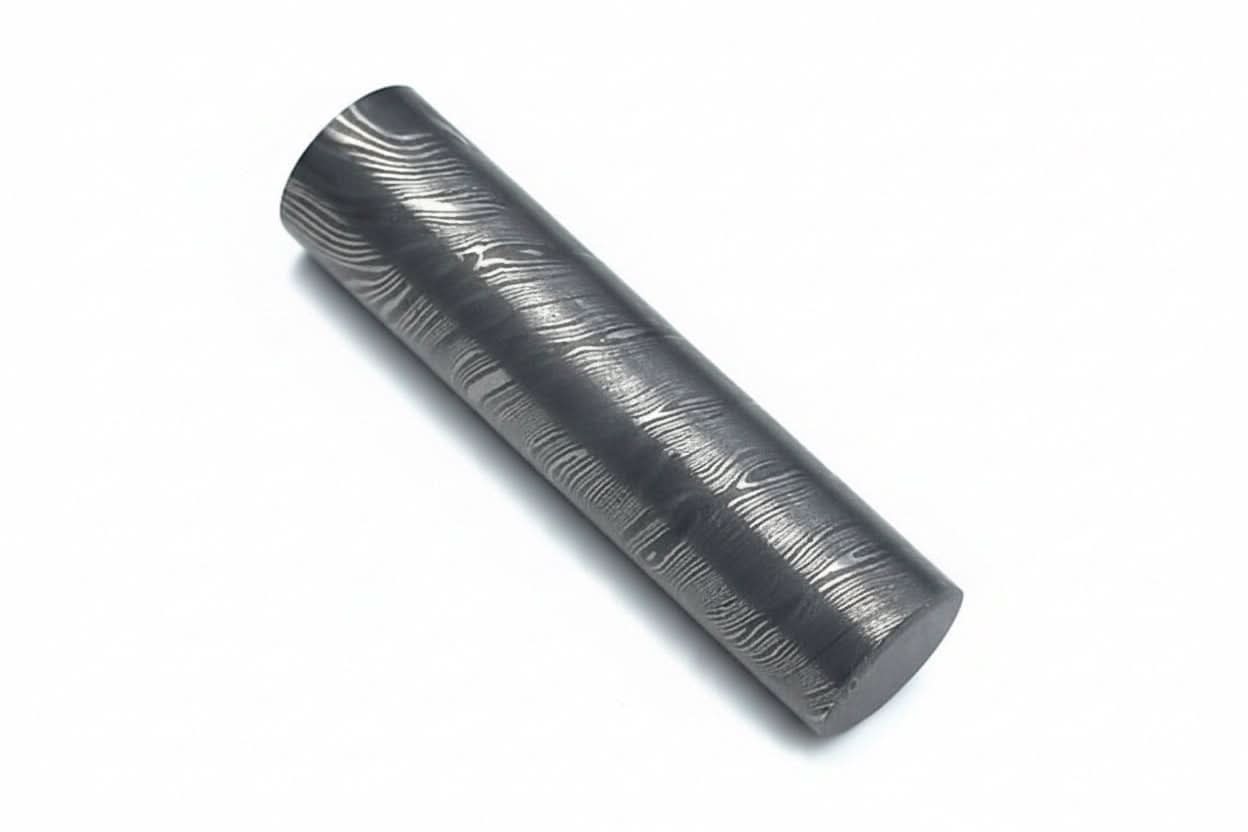 Twisted Damascus Steel Round Billet in Pre Etched Five Inch Bar
