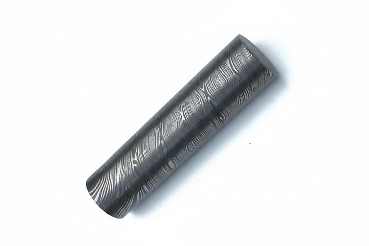 Twisted Damascus Steel Round Billet in Pre Etched Five Inch Bar