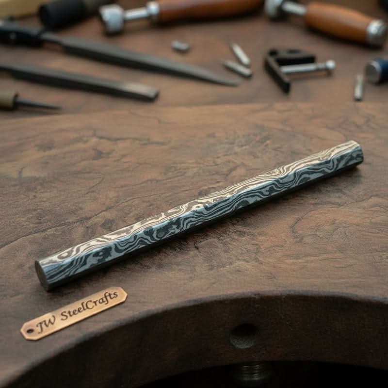 Damascus Round Rod stock in Raw 6 Inch Bar for Ring Making