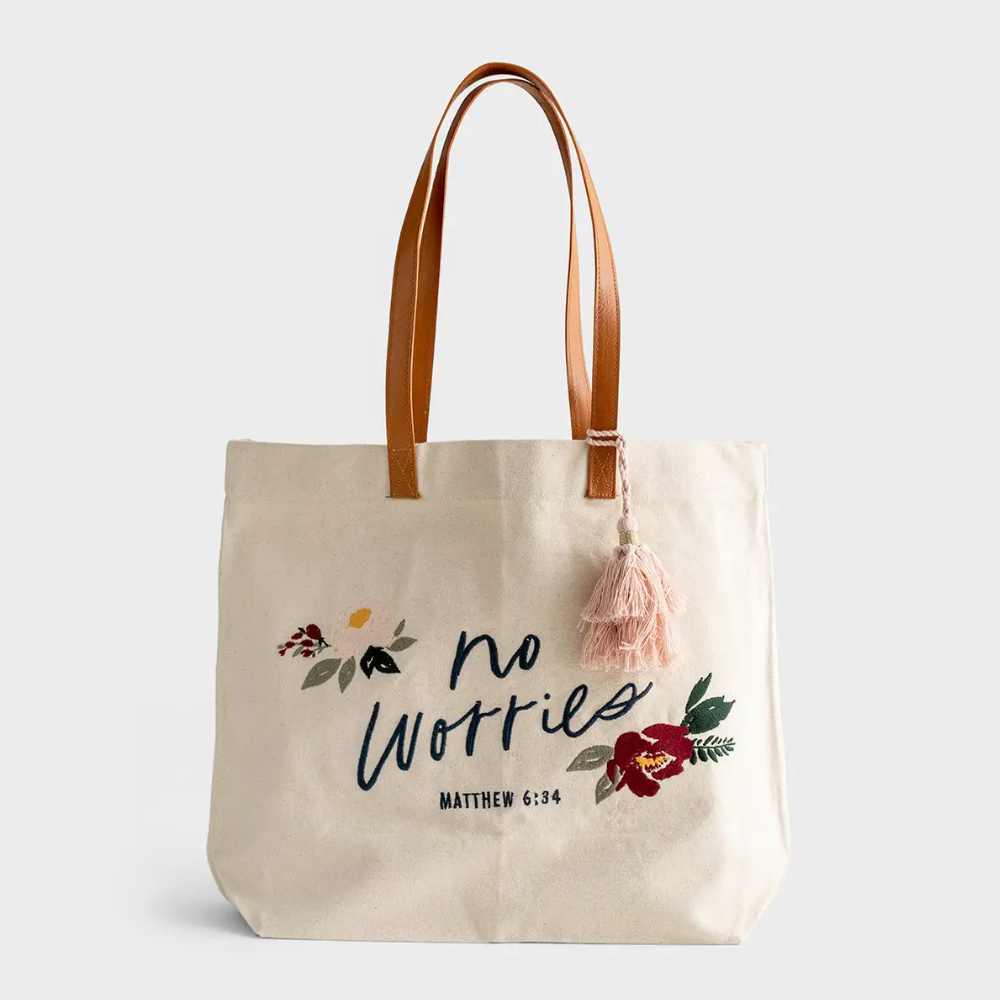 DaySpring - No Worries - Inspirational Canvas Tote Bag, 11.5” x 18.5”