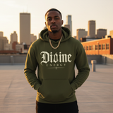 Divine Energy Hoodie — Gothic Script Faith Graphic | Wear Your Worship