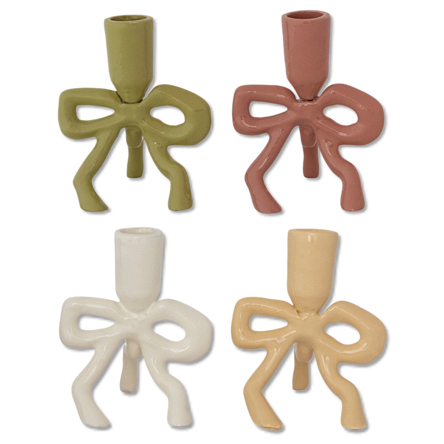 Enamel Aluminum Bow Taper Candle Holder