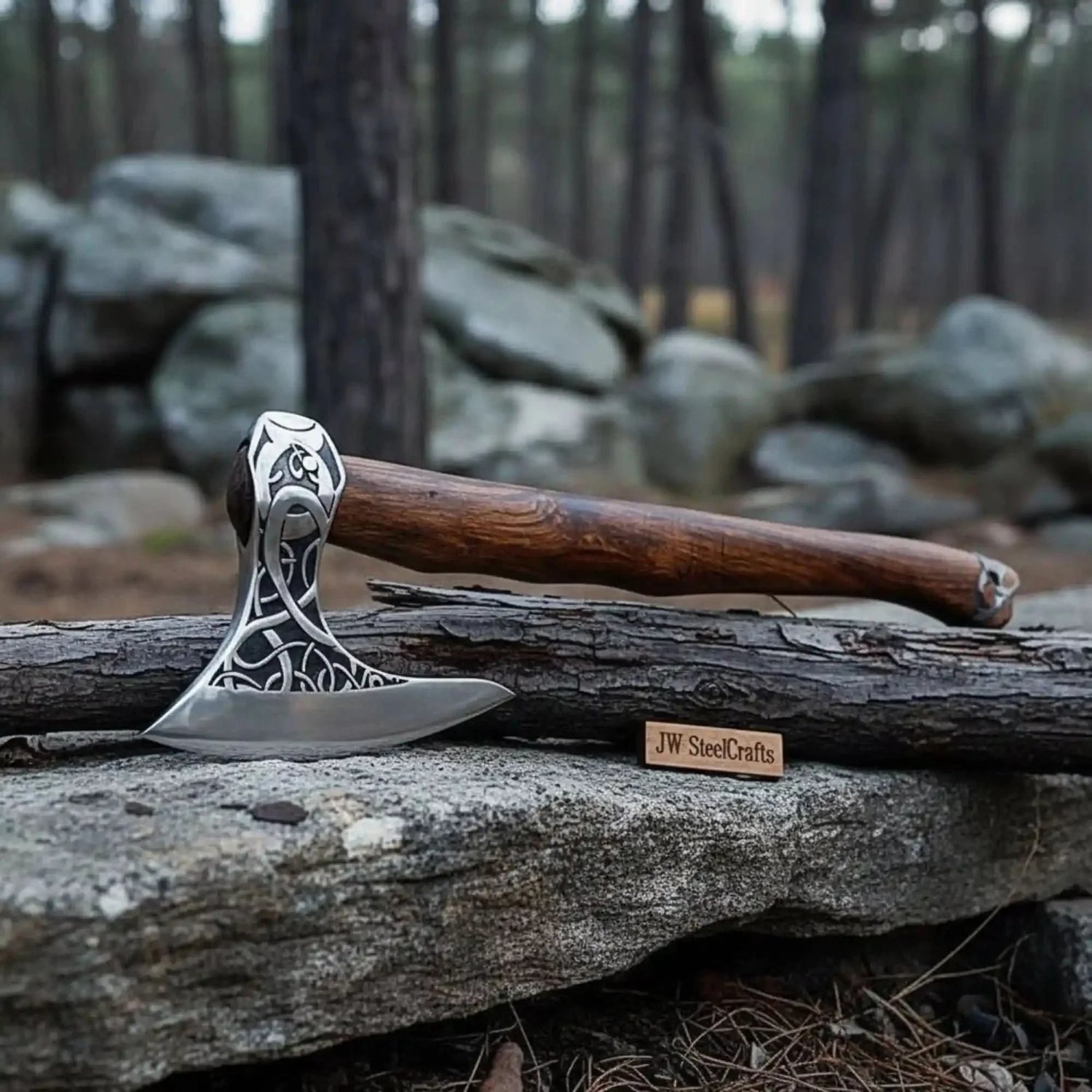 Raven Viking Axe with Hand Engraved Raven Motif