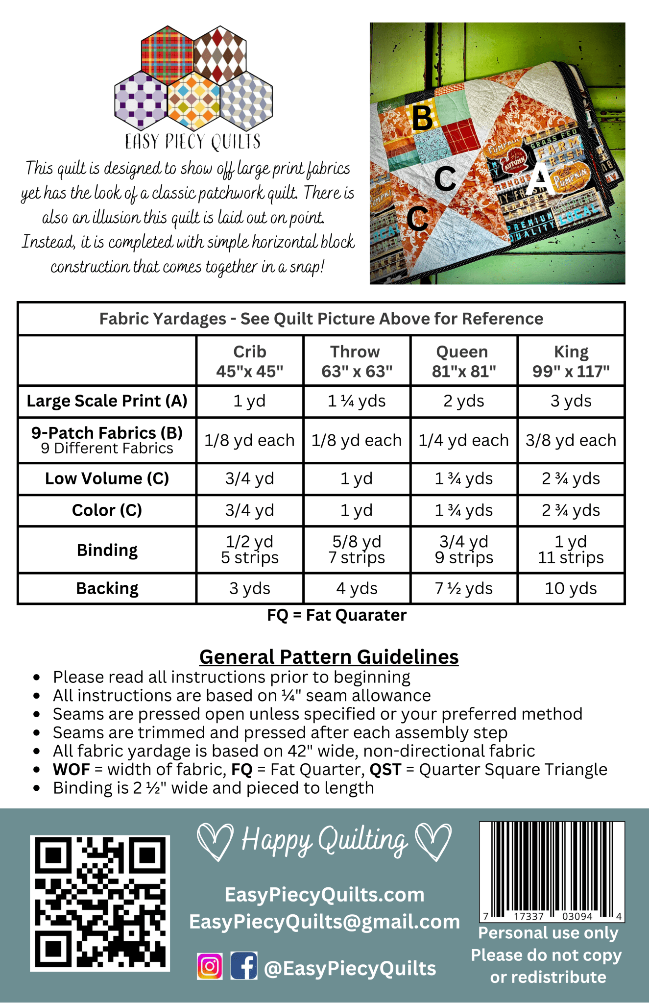 Fairfax Quilt Pattern - Paper Print Version
