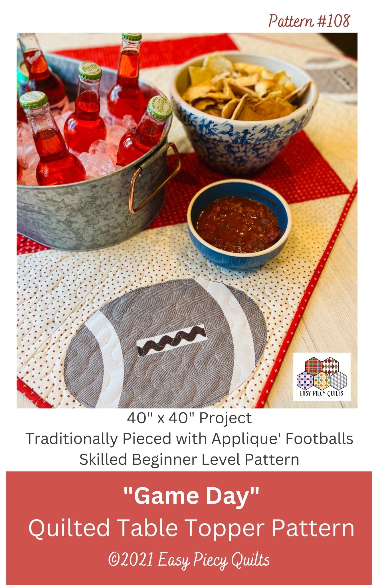 Football Table Topper or Lap Quilt Pattern - Paper Print Version