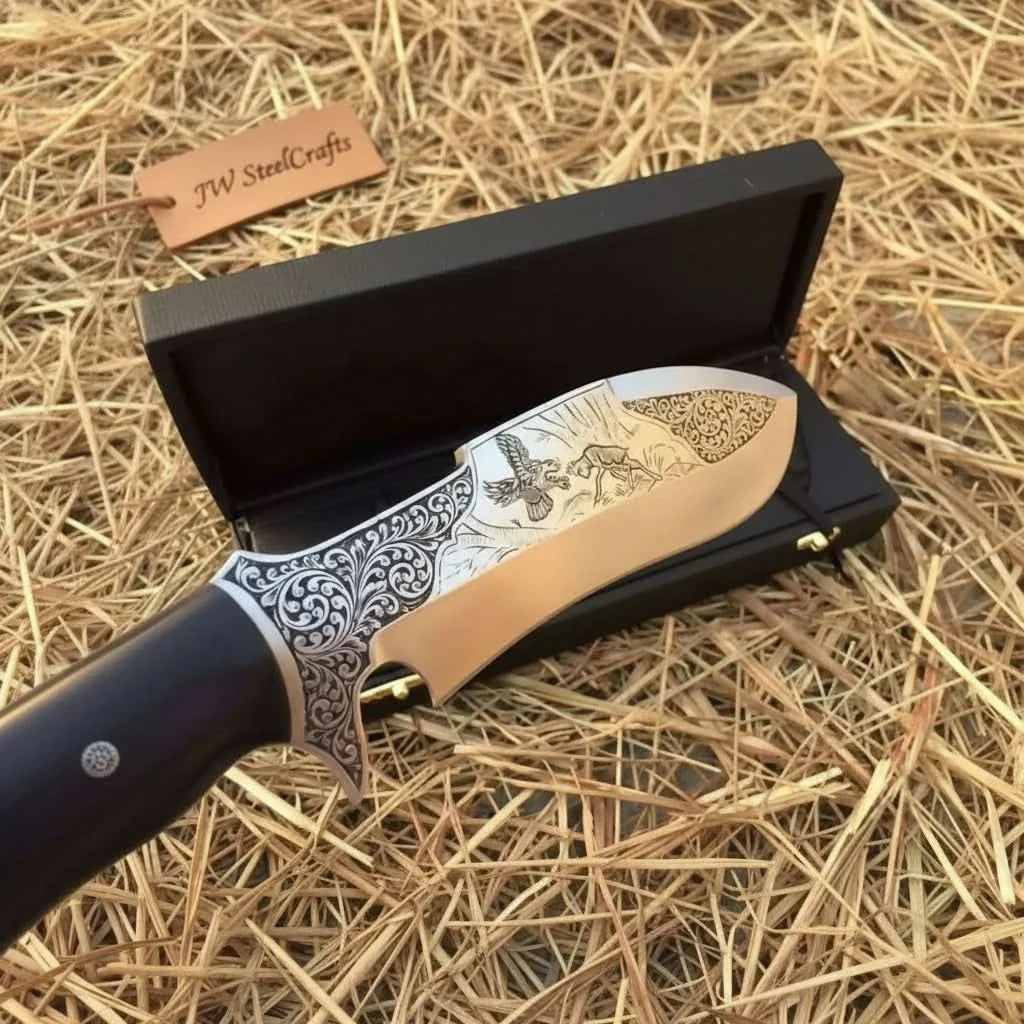Frontier Persian Clip Point Bowie Knife Engraved D2 Steel Fixed Blade
