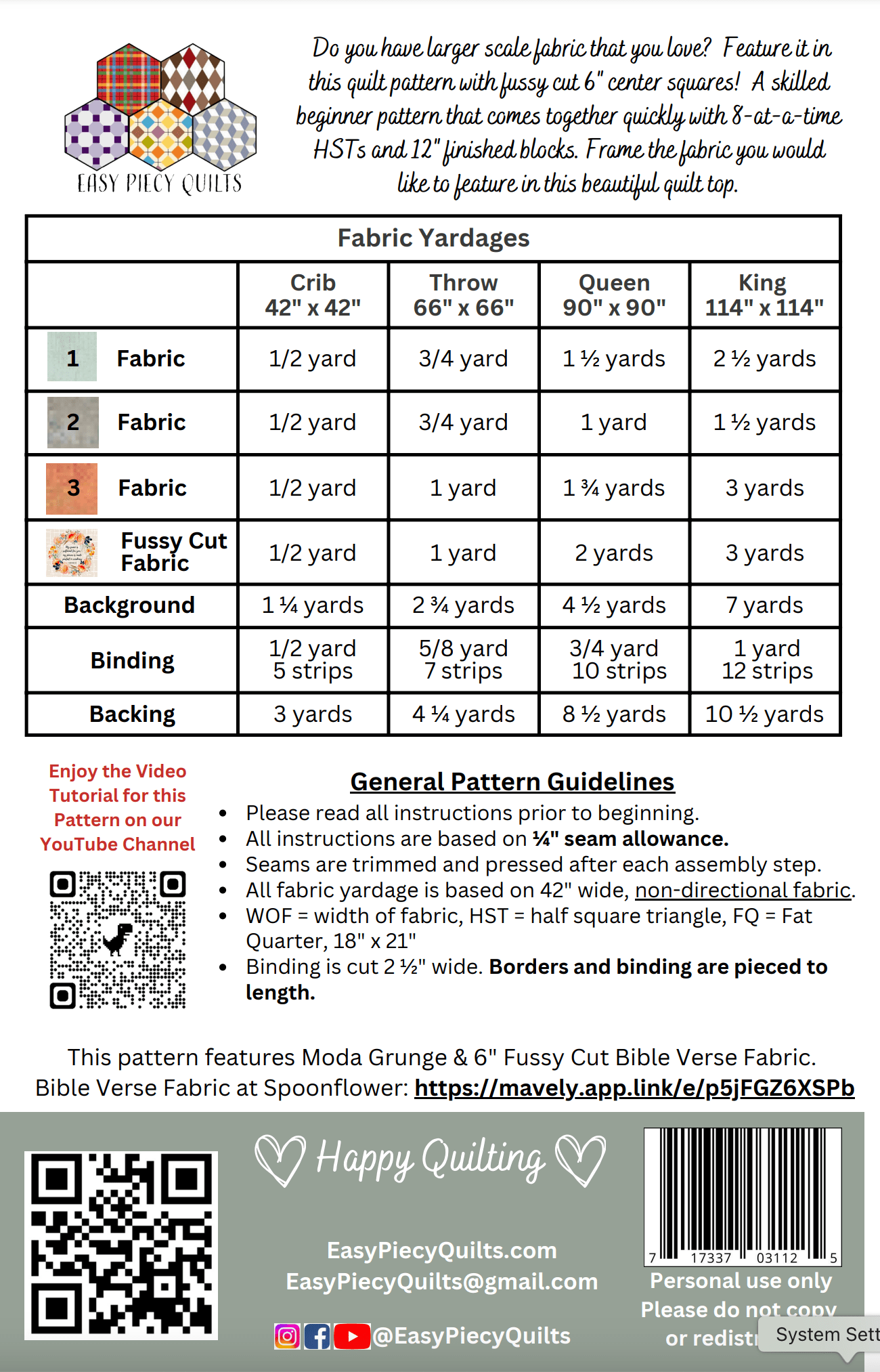 Fussy Frames Quilt Pattern - Paper Print Version