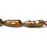 Golden Green Straight Drill Biwa Pearls 15 inch 18 beads 23x8mm