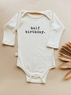 Half Birthday Organic Bodysuit Long Sleeve by Tenth & Pine, product image 6