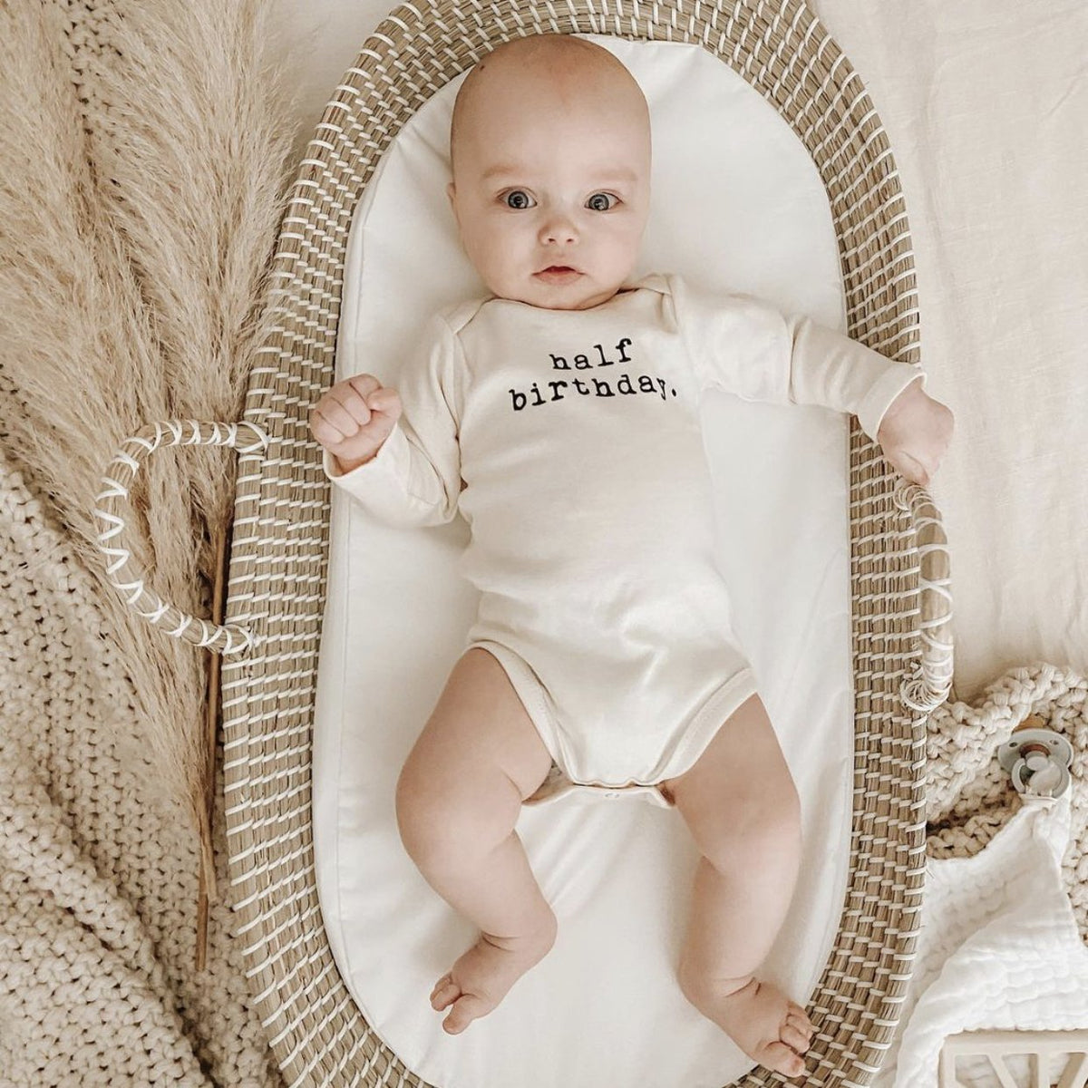 Half Birthday Organic Bodysuit Long Sleeve by Tenth & Pine, product image 3