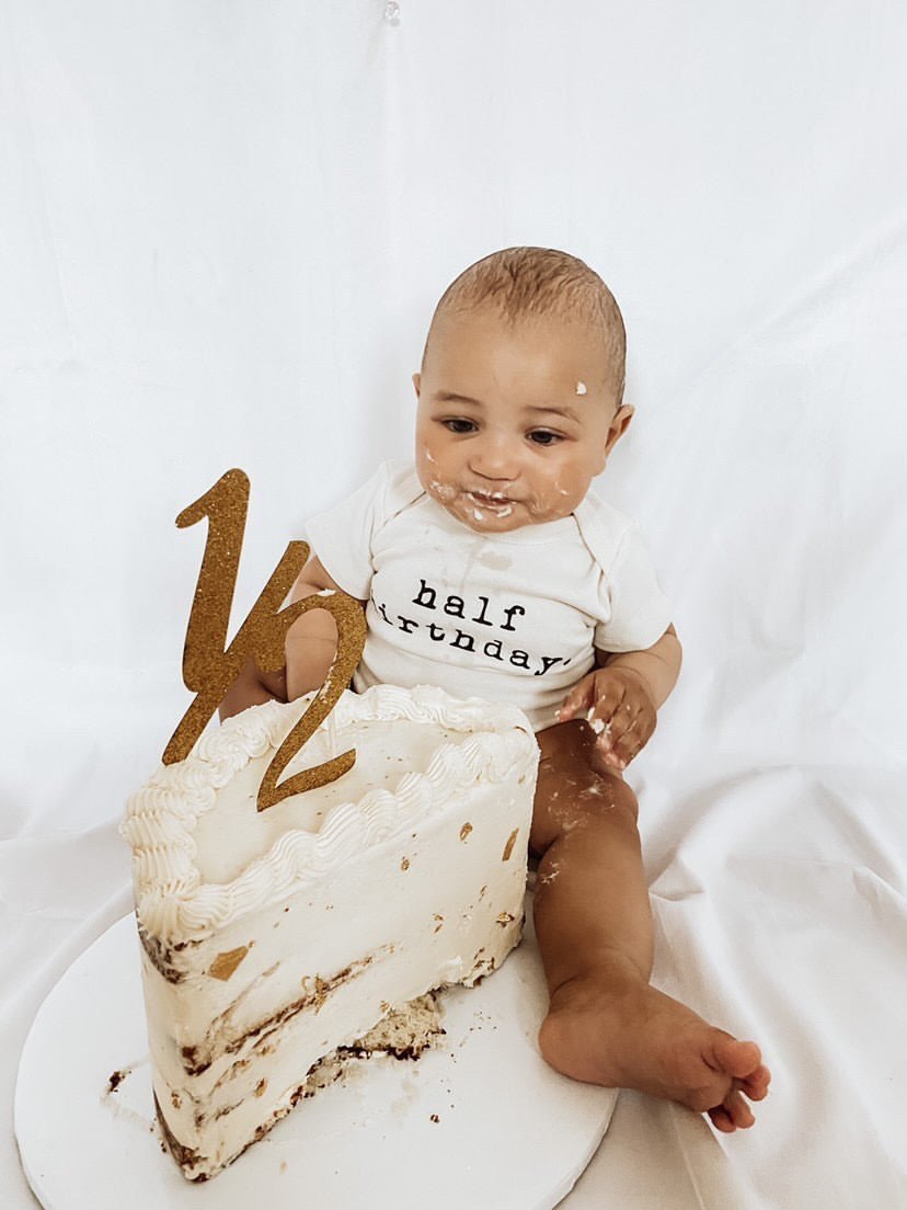 Half Birthday Organic Baby Bodysuit by Tenth & Pine, product image 2