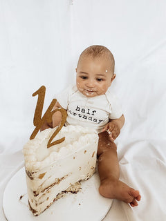 Half Birthday Organic Baby Bodysuit by Tenth & Pine, product image 2
