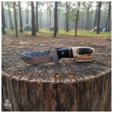 Skinner Knife Damascus Steel Ram Horn Handle 3.5 Inch Blade Hunting Knife
