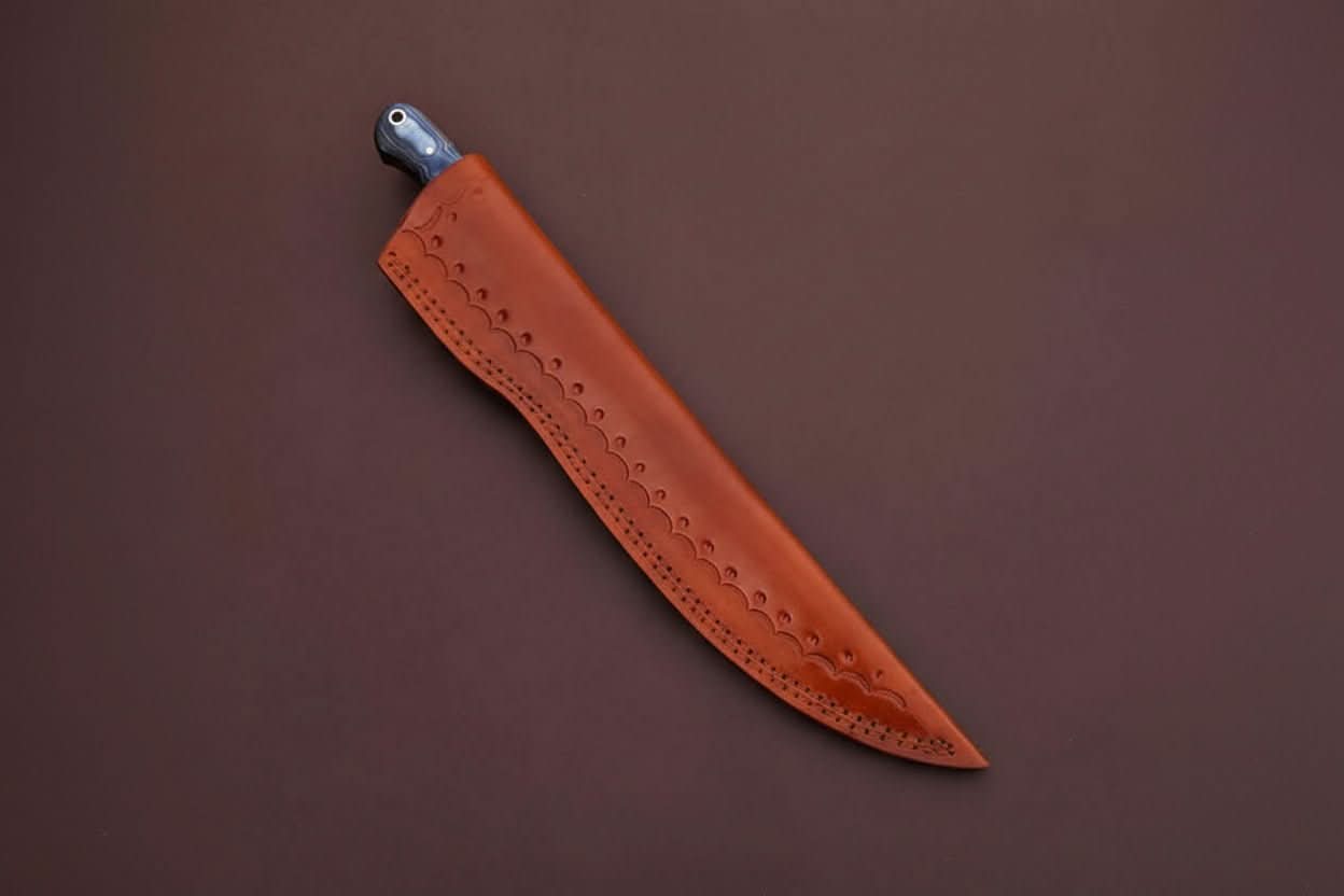 Handcrafted Damascus Steel Fish Fillet Knife with Blue Pakka Wood Handle and Leather Sheath
