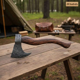 Hand-Forged Damascus Bearded Bushcraft Hatchet with Curved Hardwood Handle