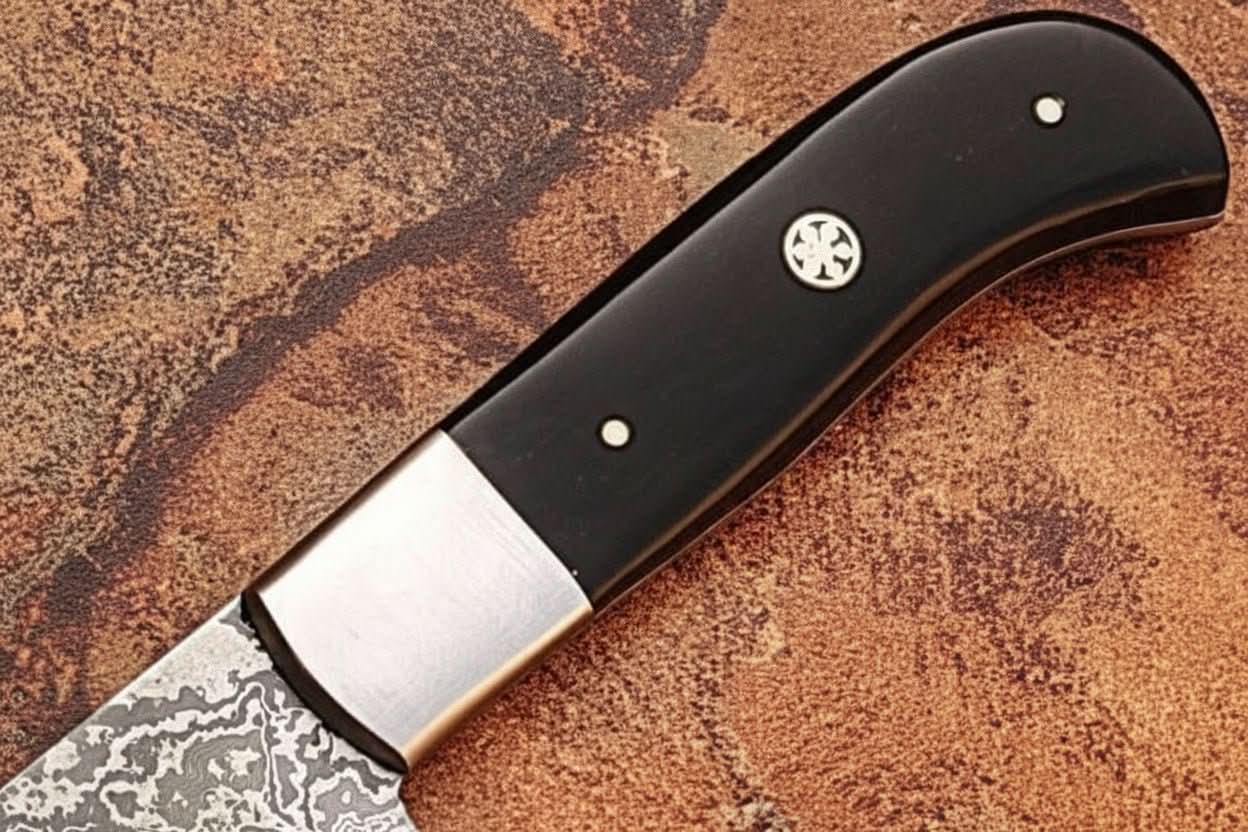 Handcrafted Damascus Steel Chef Knife, Black Resin Handle, Japanese Kitchen Blade by JW SteelCrafts