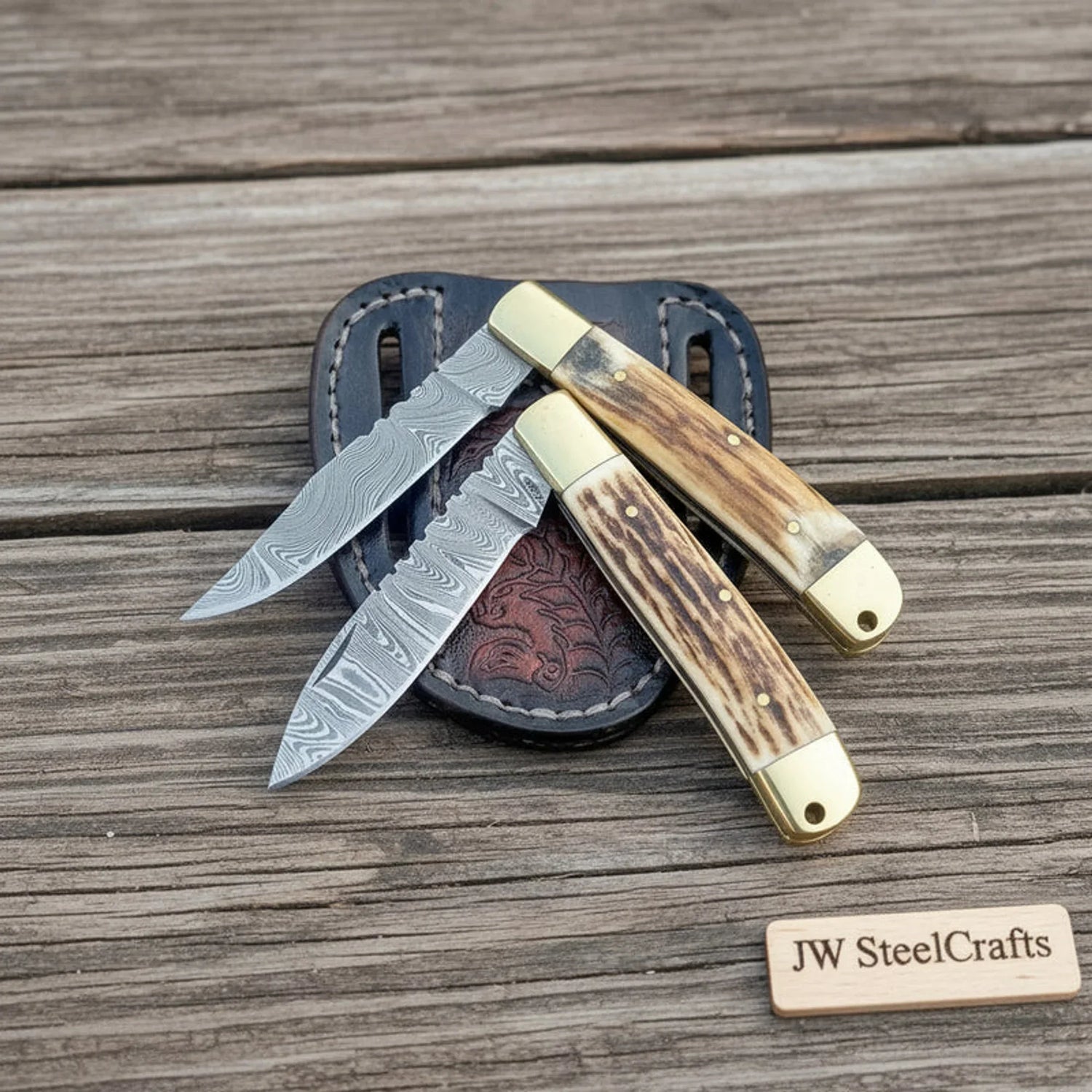 Handmade Damascus Steel Trapper Folding Knife 7