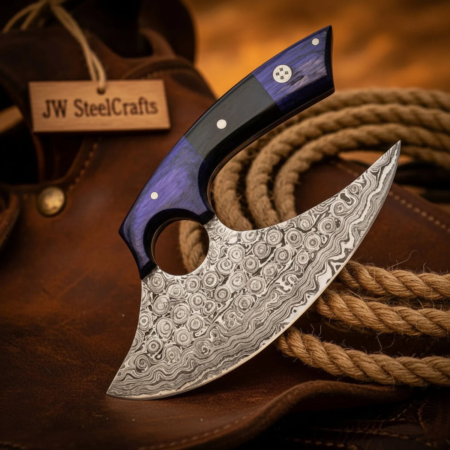Handmade Damascus Ulu Knife 13