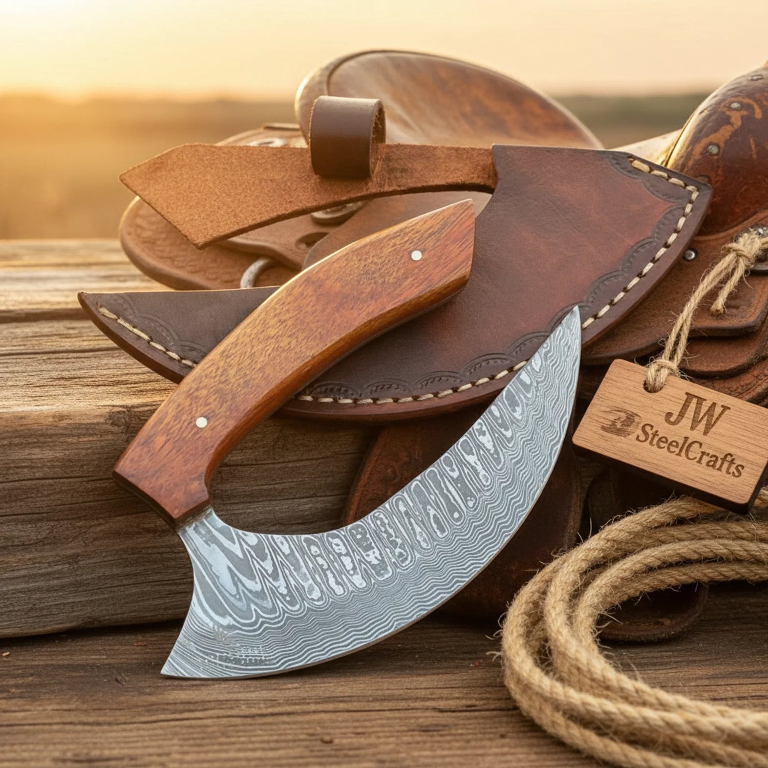 Handmade Damascus Steel Ulu Knife 12