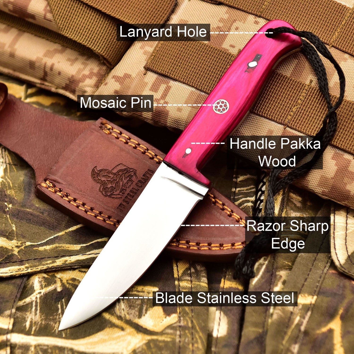 Handmade Fixed Blade Stainless Steel Skinning Hunting Knife 8