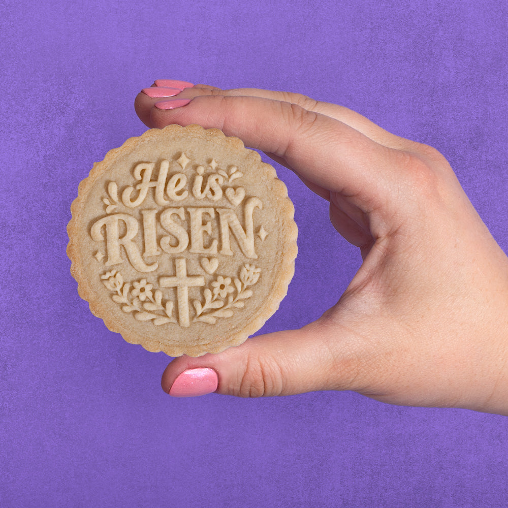 Embossed Easter Cookie Press - He is Risen Circle
