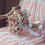 Dried Flower Bouquet – Pink Larkspur, Gomphrenia, Ammobium & Wheat – Rustic Farm-Grown California Wedding & Home Décor Arrangement