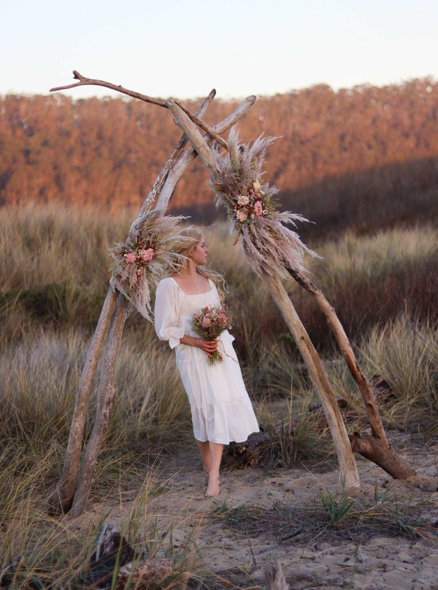 Boho Pampas and Peony Wedding Arch Arrangement