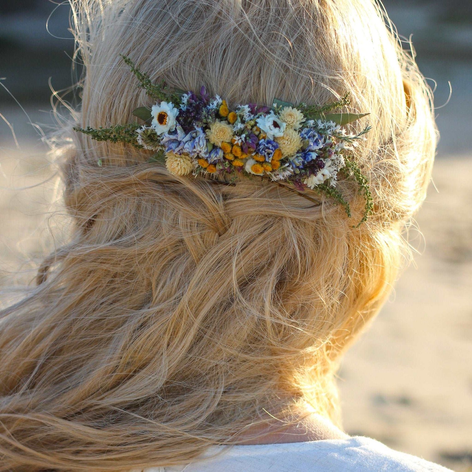 Dried Flower Bouquet with Blue Lavender, Pink Gomphrena, Daisies, Wheat & Oregano