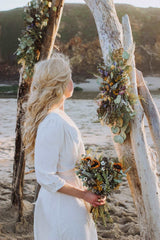 Boho Eucalyptus and Tansy Wedding Arch Arrangement