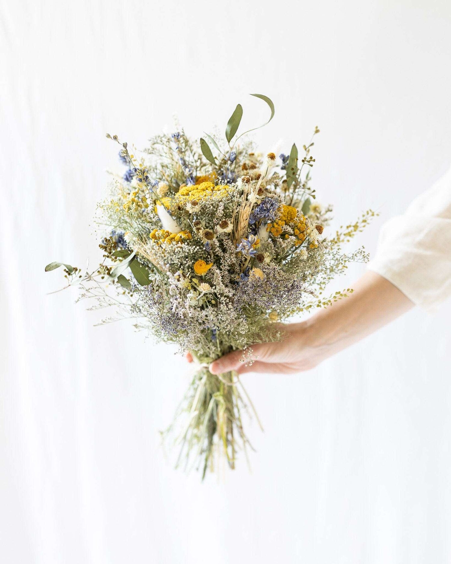 Dried Flower Bouquet with Eucalyptus, Yarrow and Lavender Dried Bridal bouquet