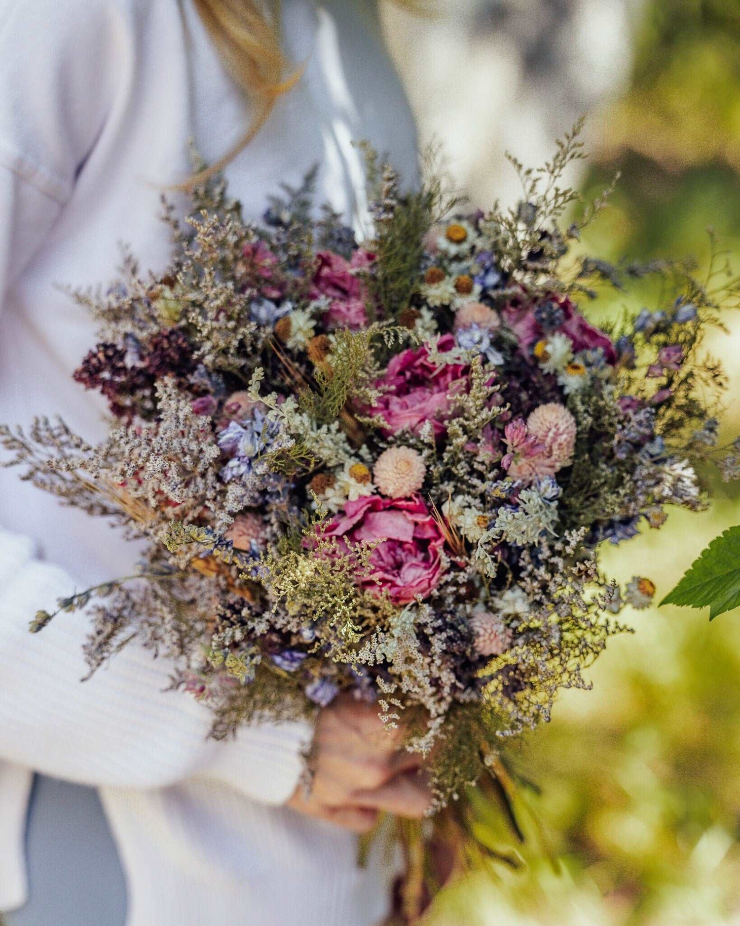 Dried Flowers for Weddings with Pink Peony and Lavender / Dried Bridal bouquet / Rustic Boho Bridesmaid bouquet / Wildflower bouquet