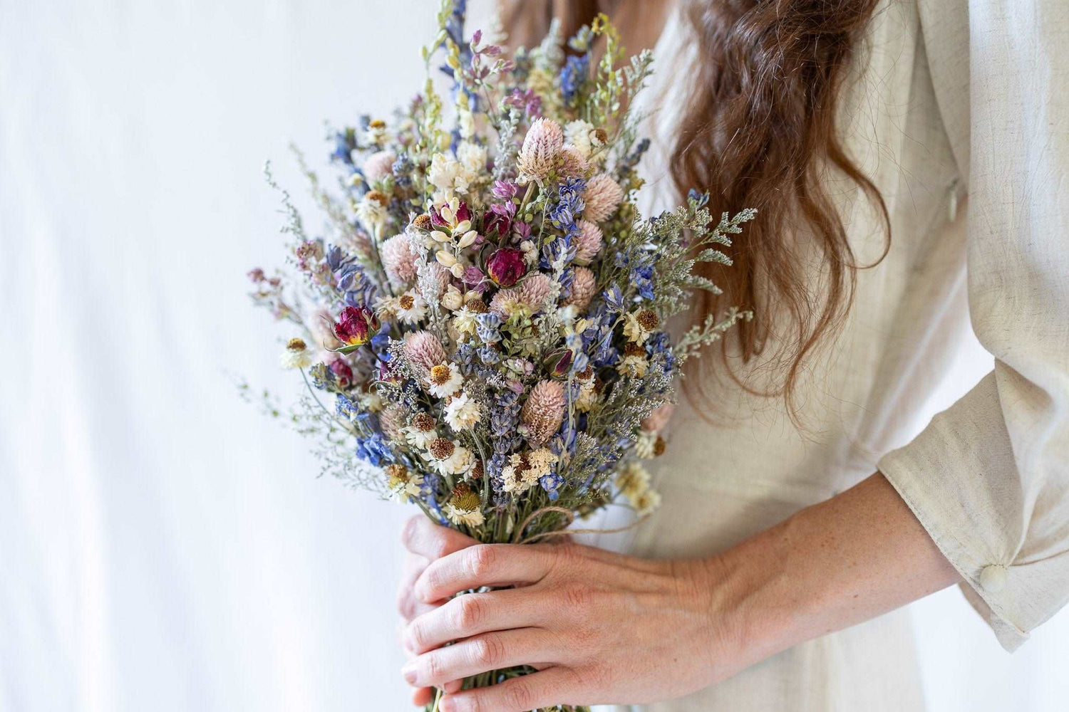 Dried Flower Corsage with Red Roses & Blue Lavender / Bridal bouquet for Wedding / Rustic Boho and Wedding Accessories / Wildflowers