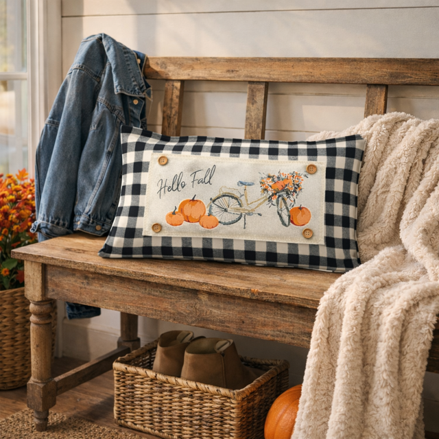 PANEL ONLY: RECTANGLE Hello Fall Floral Vintage, Boho, Autumn; FALL BIKE
