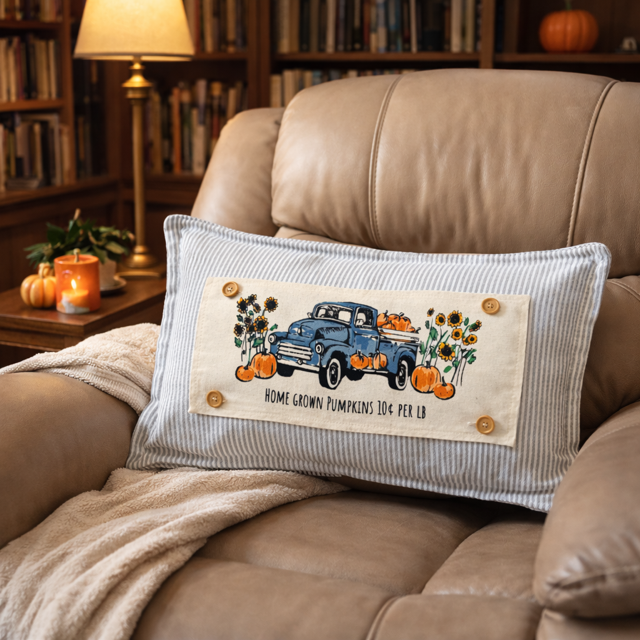 PANEL ONLY: RECTANGLE Fall, Autumn,  Father's Day Dad Thanksgiving, Country Farm, Rustic; VINTAGE PUMPKIN TRUCK