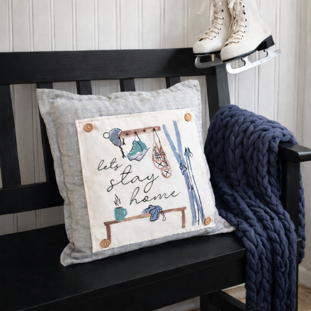 PANEL ONLY: 
SQUARE Holiday Panel: Christmas Family Winter Tradition Hot Cocoa Snow Wonderland Iceskates Snow Skis Beanie Hat Snow Shoes Ski Poles  Entryway SKI BENCH