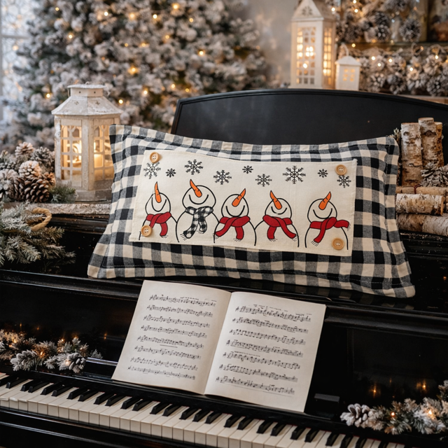 NEW! WINTER BUNDLE 26:  3 seasons + GINGHAM/BUFFALO CHECK pillow: SNOWMAN SCARVES / XOXO / CARROT PATCH