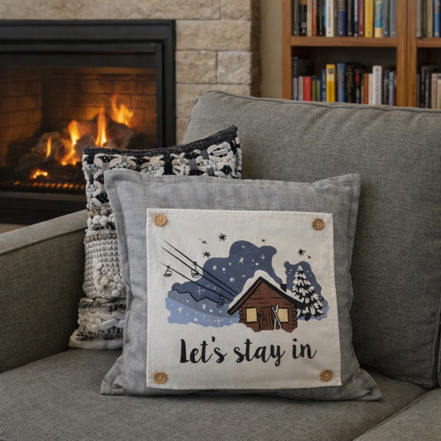 PANEL ONLY: 
SQUARE Holiday Panel: Christmas Family Tradition Snow Scene Winter Wonderland Resort Downhill  SKI LODGE