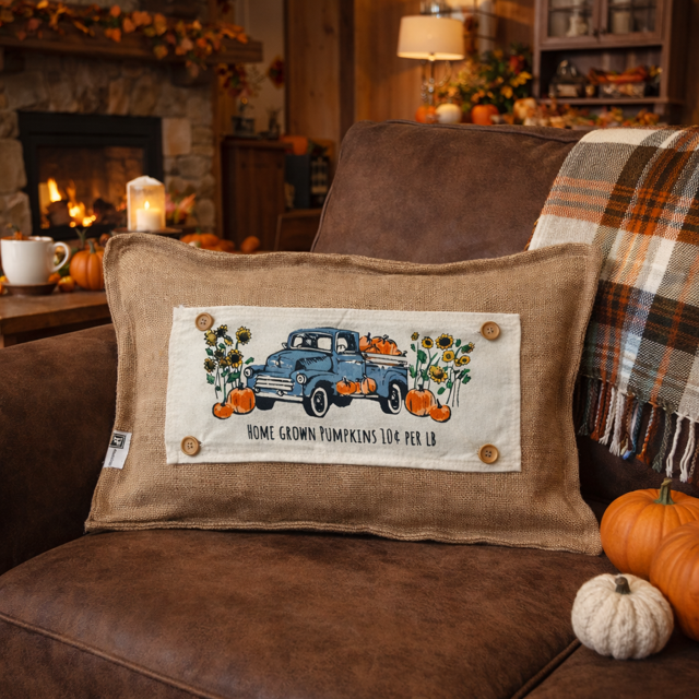 PANEL ONLY: RECTANGLE Fall, Autumn,  Father's Day Dad Thanksgiving, Country Farm, Rustic; VINTAGE PUMPKIN TRUCK