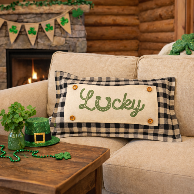PANEL ONLY: RECTANGLE Holiday Spring, St. Patrick's Day, March 17th Leprechaun, Horse Shoe, Green, Irish, VINTAGE WORN LUCKY