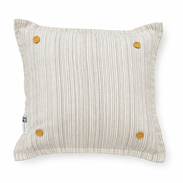 PILLOW ONLY: SQUARE Ticking Stripes Pillow;  CREAM/BLACK/TAN TICKING STRIPES PILLOW (with insert)