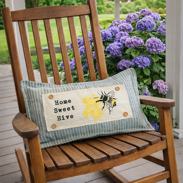 PANEL ONLY: RECTANGLE Boho Beehive Happy Mother's Day Summer, Spring; 1 BEE HOME SWEET HIVE