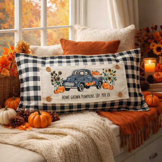 PANEL ONLY: RECTANGLE Fall, Autumn,  Father's Day Dad Thanksgiving, Country Farm, Rustic; VINTAGE PUMPKIN TRUCK